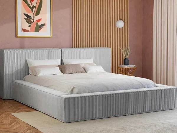 Cheap Bed Met Opbergruimte 180 X 200 Cm - Ribfluweel - Lichtgrijs + Matras - Timano Fluwelen Bed