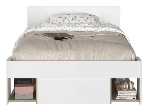 Sale Bed Met Opbergruimte 120 X 190 Cm Wit En Houtlook Kinselia Tweepersoonsbed