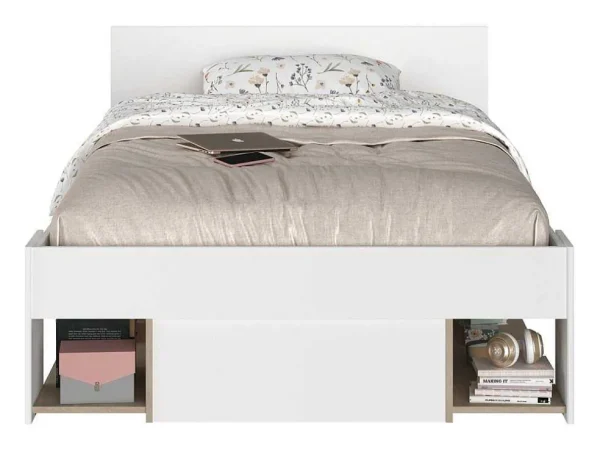 Sale Bed Met Opbergruimte 120 X 190 Cm Wit En Houtlook Kinselia Tweepersoonsbed