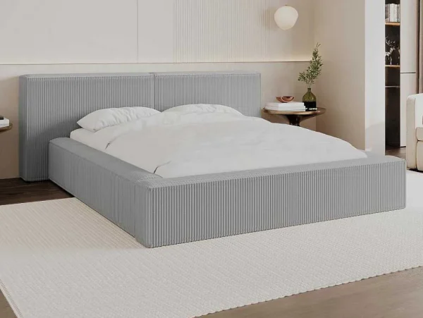 Cheap Bed Met Opbergruimte 180 X 200 Cm - Ribfluweel - Lichtgrijs + Matras - Timano Fluwelen Bed