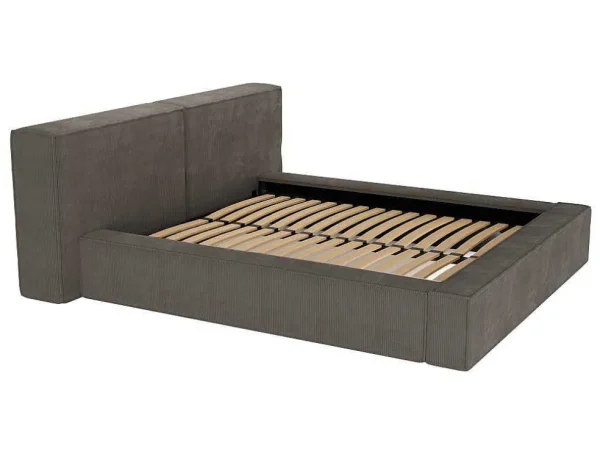 Store Bed Met Opbergruimte 180 X 200 Cm - Ribfluweel - Taupe + Matras - Timano Fluwelen Bed