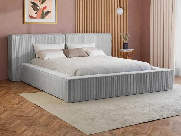 Clearance Bed Met Opbergruimte 180 X 200 Cm - Ribfluweel - Lichtgrijs - Timano - Van Fluwelen Bed