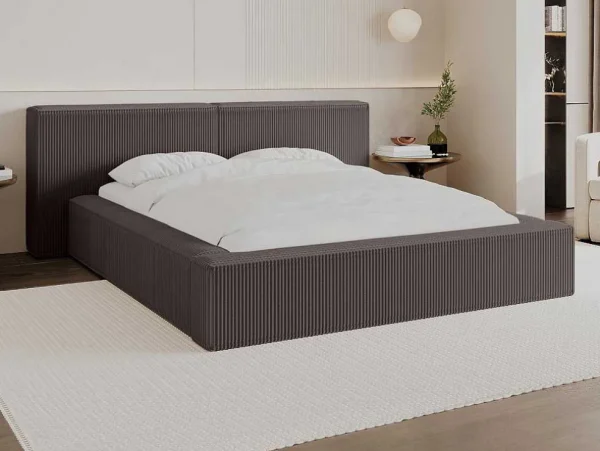 Store Bed Met Opbergruimte 180 X 200 Cm - Ribfluweel - Taupe + Matras - Timano Fluwelen Bed