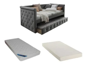 Cheap Bed Met Slaaplade Louise - 2 X 90 X 190 Cm - Grijze Stof + Matras Bed Met Slaaplade
