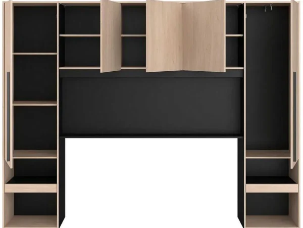 Best Sale Bedkast Met Opbergruimte - Met Ledverlichting - L265 Cm - Kleur: Naturel En Zwart - Velona Hoofdeinde En Brugkast
