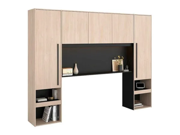 Best Sale Bedkast Met Opbergruimte - Met Ledverlichting - L265 Cm - Kleur: Naturel En Zwart - Velona Hoofdeinde En Brugkast