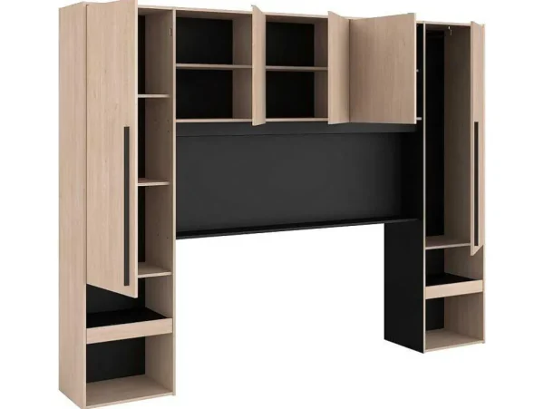 Best Sale Bedkast Met Opbergruimte - Met Ledverlichting - L265 Cm - Kleur: Naturel En Zwart - Velona Hoofdeinde En Brugkast