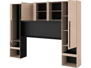 Best Sale Bedkast Met Opbergruimte - Met Ledverlichting - L265 Cm - Kleur: Naturel En Zwart - Velona Hoofdeinde En Brugkast