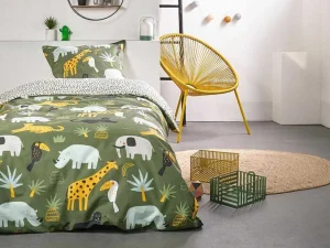 Sale Bedlinnen Voor Kinderen Met Dieren Van De Savanne In Katoen Met 57 Draden/Cm - Dekbedovertrek 140 X 200 Cm + 1 Kussensloop - Veelkleurig - Zolika Beddengoed