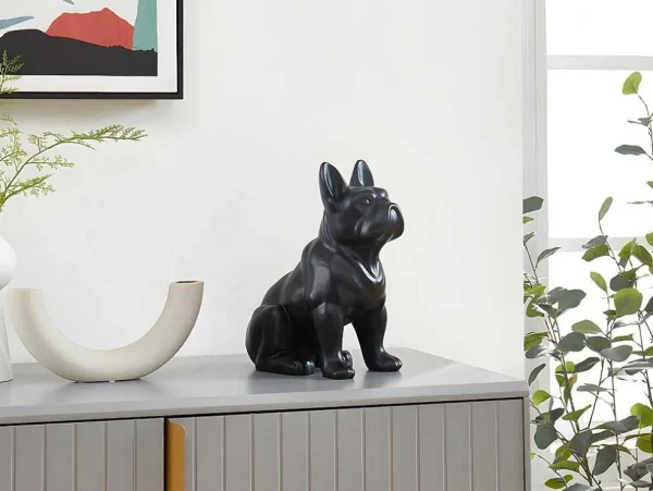 Outlet Beeld Van Franse Bulldog - Hars - L. 27 X B. 16 X H. 32 Cm - Mat Zwart - Doggo Standbeeld