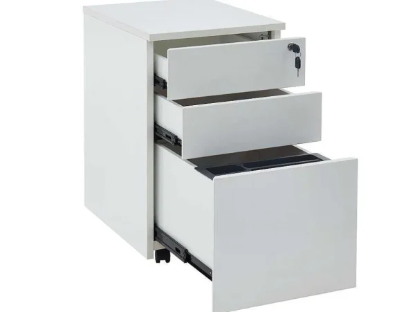 New Behuizing Van Een Professioneel Mobiel Bureau - 3 Lades - Met Slot - Wit - Downtown Kantoormeubilair