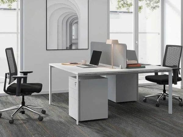 Sale Benchbureau Voor 2 Personen - Wit - L160 Cm - Met Afscheiding - Downtown Kantoormeubilair