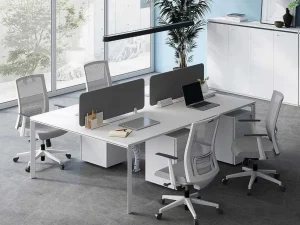 Fashion Benchbureau Voor 4 Personen - Wit - L120 Cm - Met Afscheidingen - Downtown Kantoormeubilair