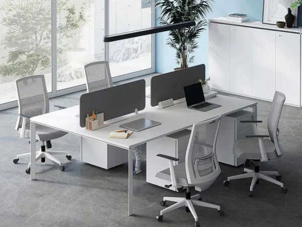 Fashion Benchbureau Voor 4 Personen - Wit - L120 Cm - Met Afscheidingen - Downtown Kantoormeubilair