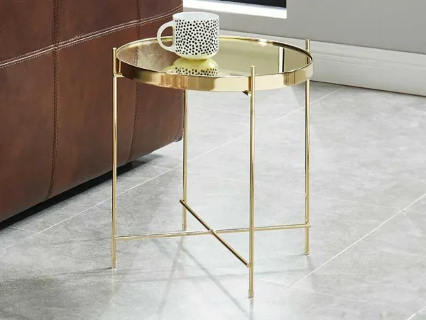 New Bijzettafel Marcia - Spiegel En Metaal - Goud Bijzettafel