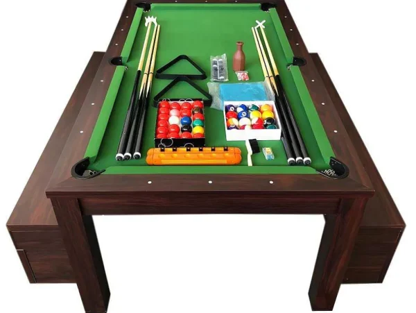 Store Biljarttafel 7 Voet Groene Converteerbaar Met Banken Zefiro Spel Voor Binnen