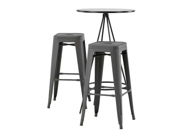 Clearance Bistro Barmeubelset Bartafel Zwart En 2 Tempe Barstoelen Dunkergrijs. Barmeubel