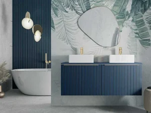 Cheap Blauw Hangend Badkamermeubel Met Dubbele Wastafel - 120 Cm - Josepha Dubbele Wastafel