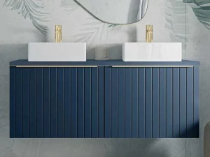 Cheap Blauw Hangend Badkamermeubel Met Dubbele Wastafel - 120 Cm - Josepha Dubbele Wastafel