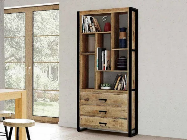 Best Sale Boekenkast Harlem - 3 Laden En 7 Nissen - Mangohout En Metaal Boekenkast & Vitrine