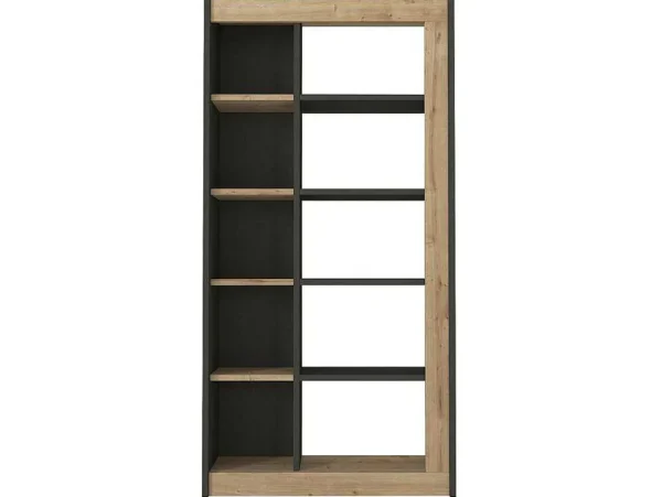 Fashion Boekenkast Met 10 Nissen - Naturel En Antraciet - Silomai Boekenkast & Vitrine