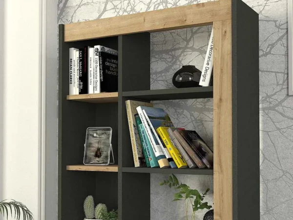 Fashion Boekenkast Met 10 Nissen - Naturel En Antraciet - Silomai Boekenkast & Vitrine