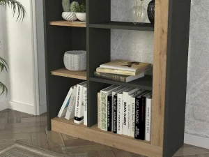 Fashion Boekenkast Met 10 Nissen - Naturel En Antraciet - Silomai Boekenkast & Vitrine