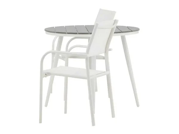 Best Sale Break Tuinmeubelset Tafel O90Cm Grijs, 2 Stoelen Santorini Wit. Loungeset