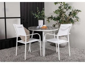 Best Sale Break Tuinmeubelset Tafel O90Cm Grijs, 2 Stoelen Santorini Wit. Loungeset
