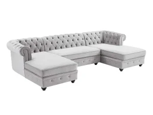 Cheap Brede Hoekbank Van Lichtgrijs Velours Chesterfield Xxl Hoekbank