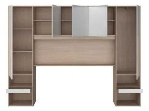 Hot Brugkast Met Opbergruimte - Met Ledverlichting - L265 Cm - Kleuren: Glanzend Wit En Houtlook - Velona Hoofdeinde En Brugkast