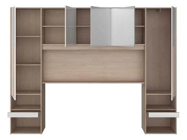 Hot Brugkast Met Opbergruimte - Met Ledverlichting - L265 Cm - Kleuren: Glanzend Wit En Houtlook - Velona Hoofdeinde En Brugkast
