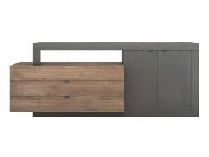 Flash Sale Buffet Met 2 Deuren, 3 Laden En 1 Niche - Donker Natuurlijk En Antraciet - Ruselo Buffetkast