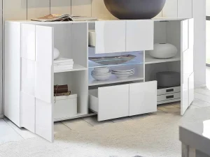 Cheap Buffetkast Calisto - Met Led-Verlichting - Twee Poorten En Twee Lades - Wit Gelakt Buffetkast