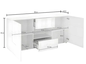 Cheap Buffetkast Calisto - Met Led-Verlichting - Twee Poorten En Twee Lades - Wit Gelakt Buffetkast