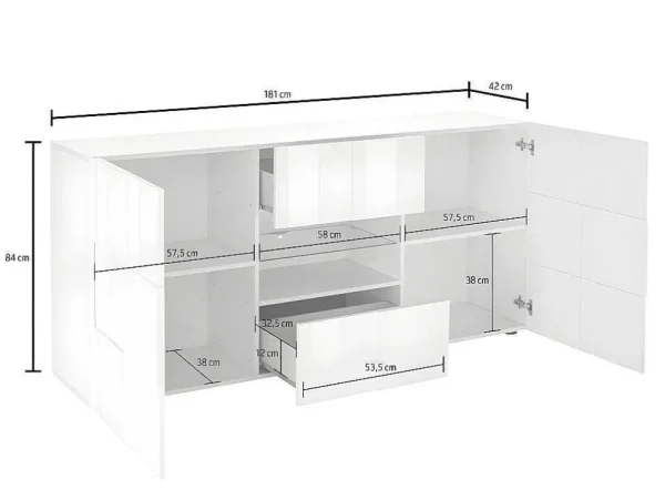 Cheap Buffetkast Calisto - Met Led-Verlichting - Twee Poorten En Twee Lades - Wit Gelakt Buffetkast