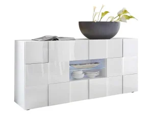 Cheap Buffetkast Calisto - Met Led-Verlichting - Twee Poorten En Twee Lades - Wit Gelakt Buffetkast