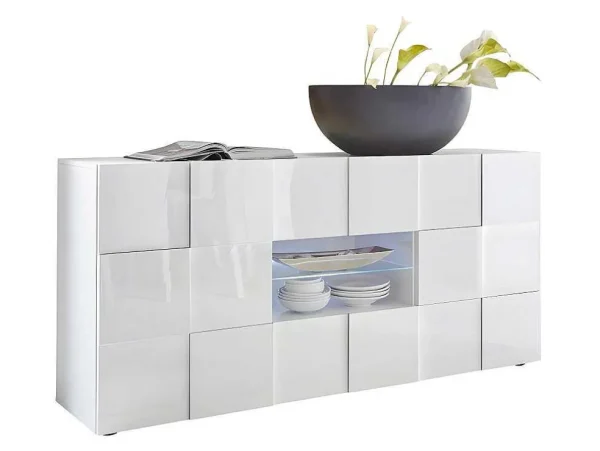 Cheap Buffetkast Calisto - Met Led-Verlichting - Twee Poorten En Twee Lades - Wit Gelakt Buffetkast