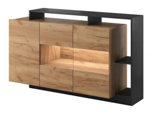 Fashion Buffetkast Met 3 Deuren En 3 Nissen - Met Ledverlichting - Natuurlijk En Antraciet - Idesia Buffetkast