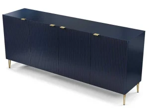 Cheap Buffetkast Met 4 Deurtjes Van Mdf En Staal - Blauw En Goudkleurig - Yesinia Buffetkast