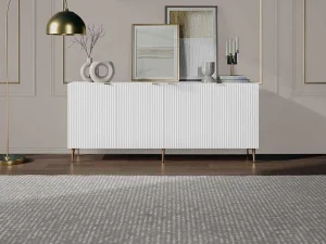 Hot Buffetkast Met 4 Deurtjes Van Mdf En Staal - Wit En Goudkleurig - Yesinia Buffetkast