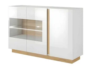 Best Sale Buffetkast Murari - 3 Deuren - Met Ledverlichting - Hoogglans Wit En Eiken Buffetkast