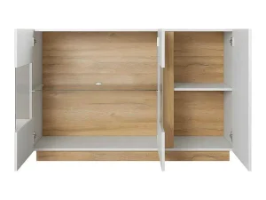 Best Sale Buffetkast Murari - 3 Deuren - Met Ledverlichting - Hoogglans Wit En Eiken Buffetkast