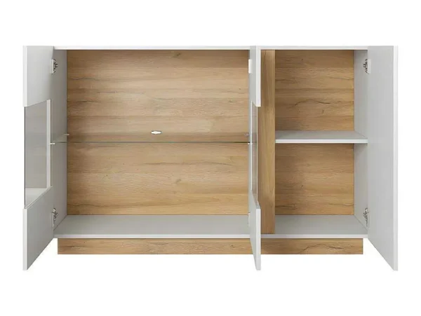 Best Sale Buffetkast Murari - 3 Deuren - Met Ledverlichting - Hoogglans Wit En Eiken Buffetkast