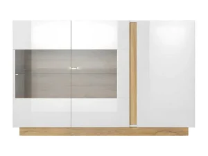 Best Sale Buffetkast Murari - 3 Deuren - Met Ledverlichting - Hoogglans Wit En Eiken Buffetkast