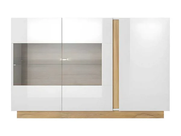 Best Sale Buffetkast Murari - 3 Deuren - Met Ledverlichting - Hoogglans Wit En Eiken Buffetkast