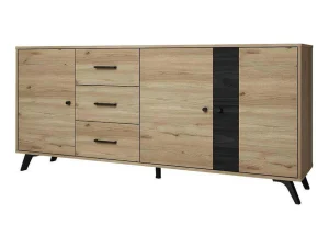 Online Buffetkast Portland - 3 Laden En 3 Deuren - Kleur: Eiken En Zwart Buffetkast