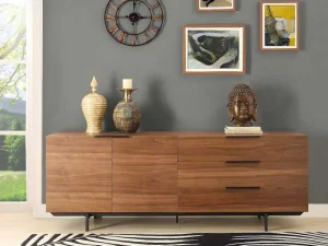 Cheap Buffetkast Tayron - 2 Deuren En 3 Laden - Mdf En Metalen Poten - Kleur: Walnoot Buffetkast