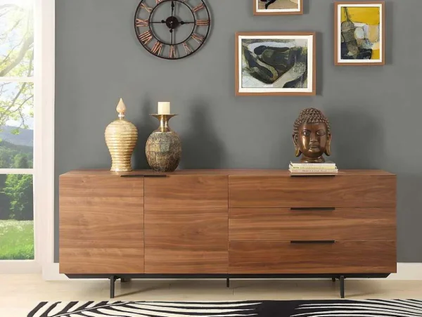Cheap Buffetkast Tayron - 2 Deuren En 3 Laden - Mdf En Metalen Poten - Kleur: Walnoot Buffetkast