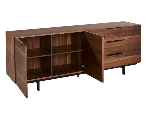 Cheap Buffetkast Tayron - 2 Deuren En 3 Laden - Mdf En Metalen Poten - Kleur: Walnoot Buffetkast
